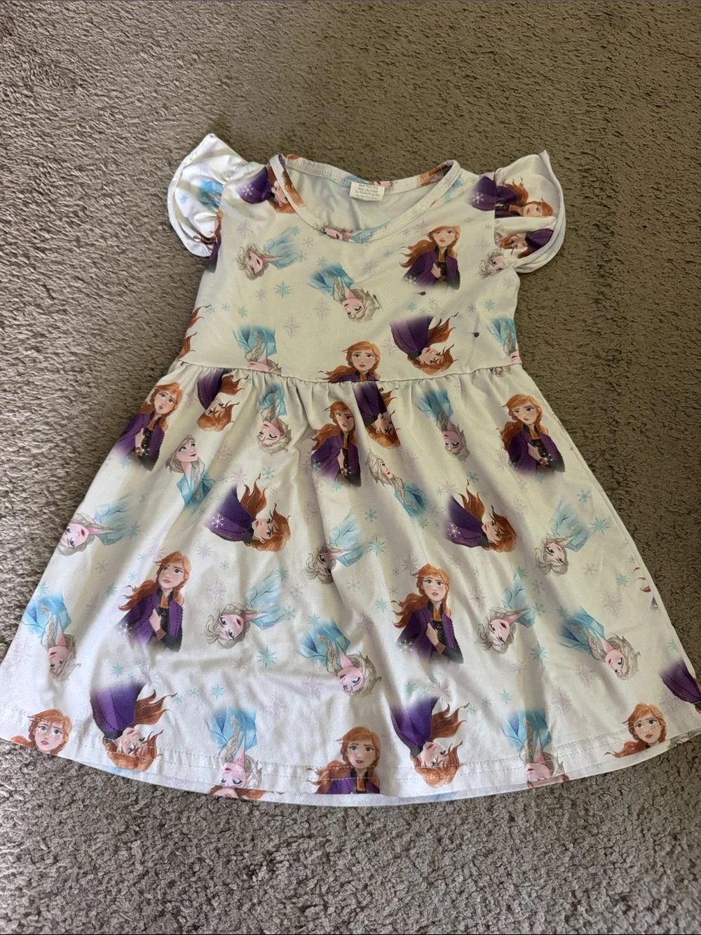 Disney Girls White Dress with Purple & Light Blue Frozen Characters size 3T